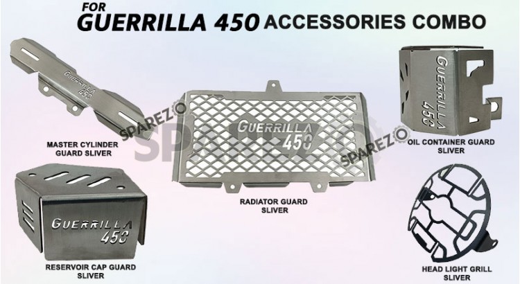 Fit For Royal Enfield Guerrilla 450 5 Pcs Accessories Combo Pack Silver - SPAREZO